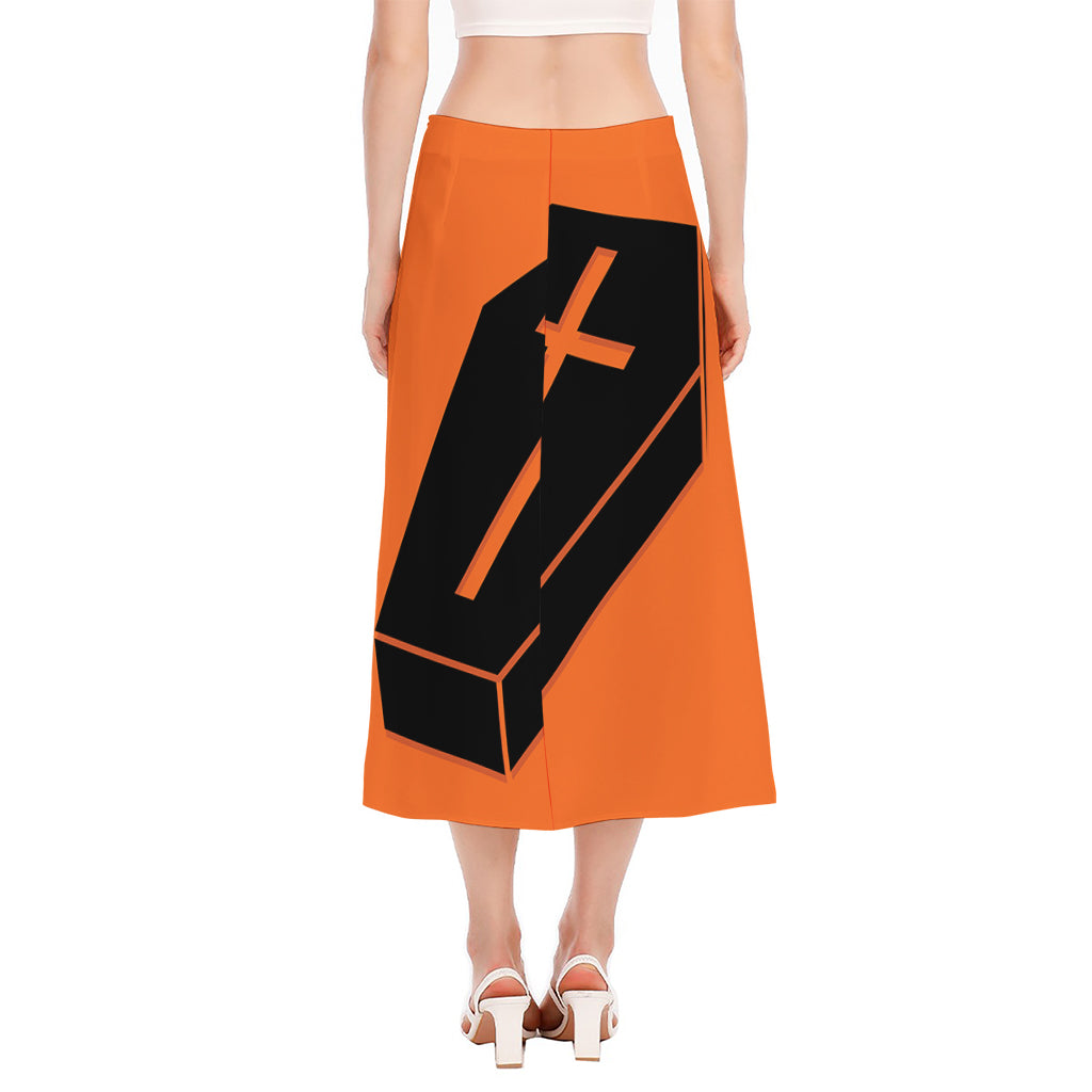 Halloween Vampire Coffin Print Side Slit Midi Skirt