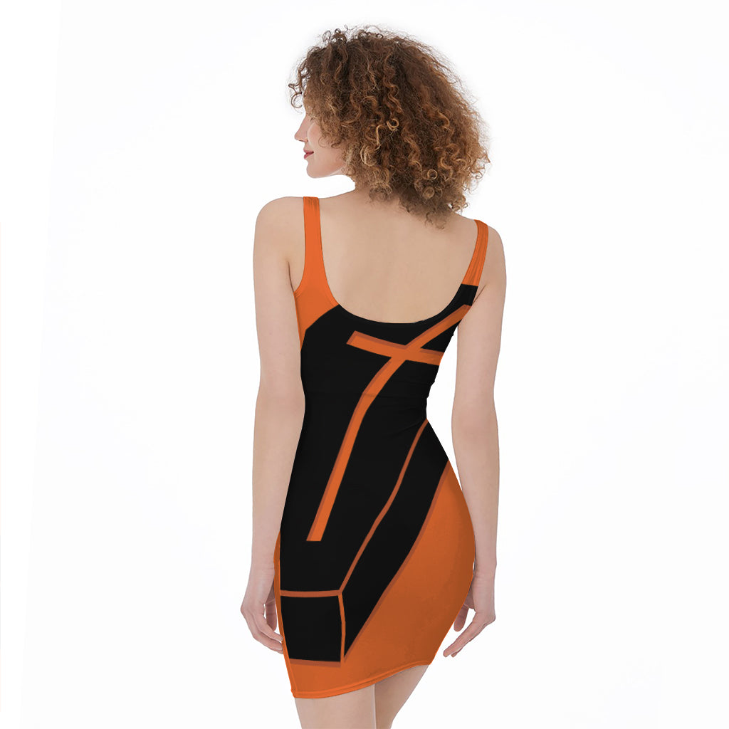 Halloween Vampire Coffin Print Sleeveless Bodycon Dress