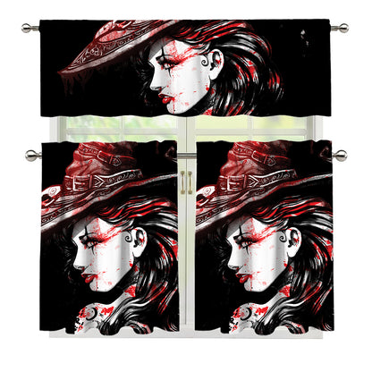 Halloween Vampire Girl Print 3 Piece Kitchen Curtains