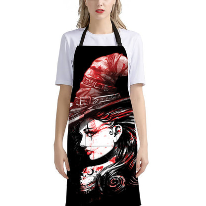 Halloween Vampire Girl Print Bib Apron With Pocket