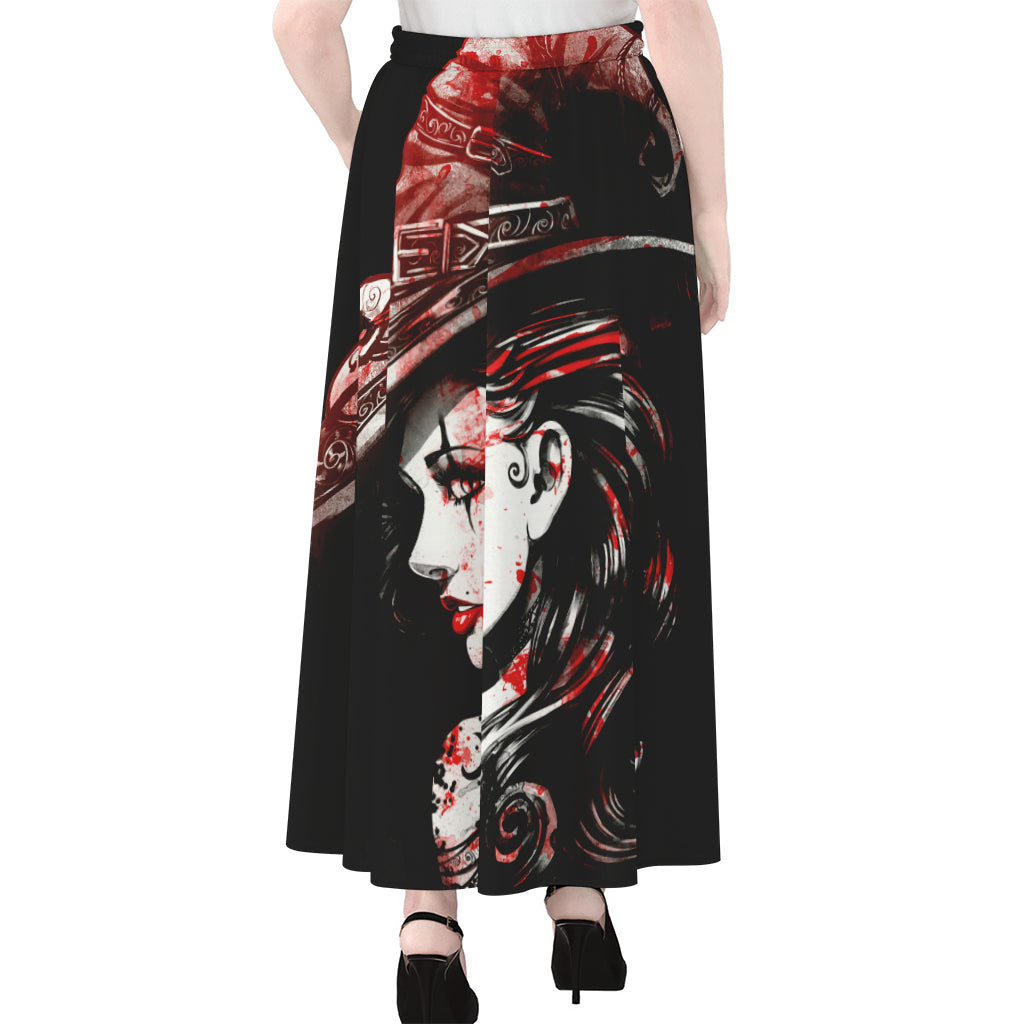 Halloween Vampire Girl Print Chiffon Maxi Skirt