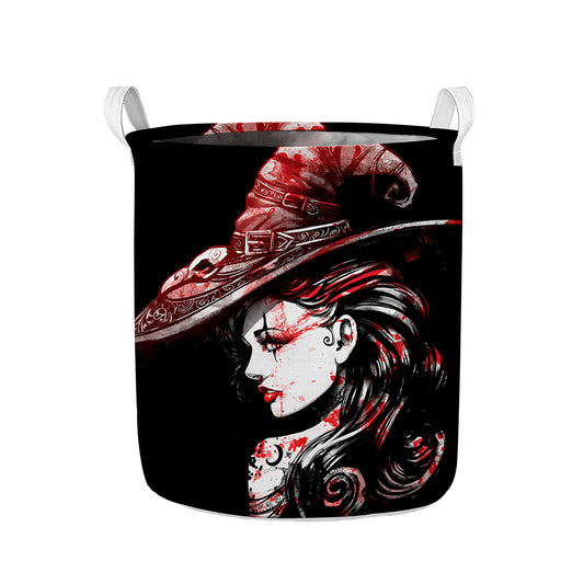 Halloween Vampire Girl Print Collapsible Laundry Basket