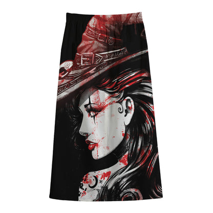Halloween Vampire Girl Print Cotton Front Slit Maxi Skirt
