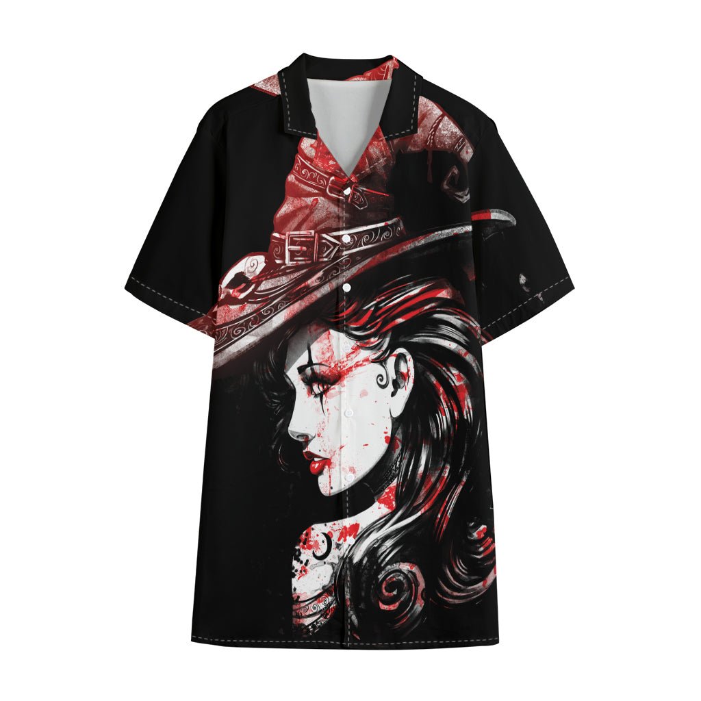 Halloween Vampire Girl Print Cotton Hawaiian Shirt