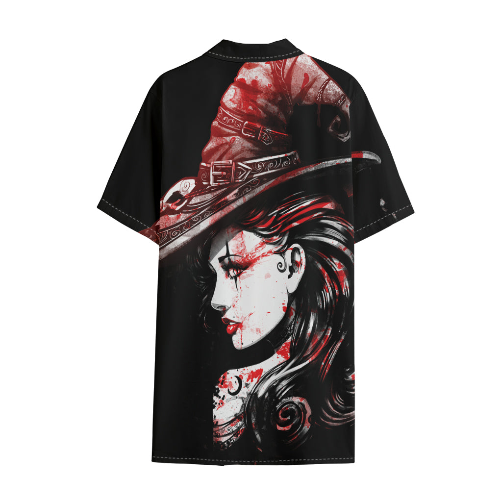 Halloween Vampire Girl Print Cotton Hawaiian Shirt