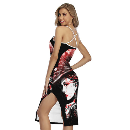 Halloween Vampire Girl Print Cross Back Cami Dress