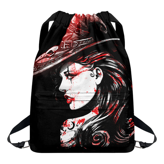 Halloween Vampire Girl Print Drawstring Backpack