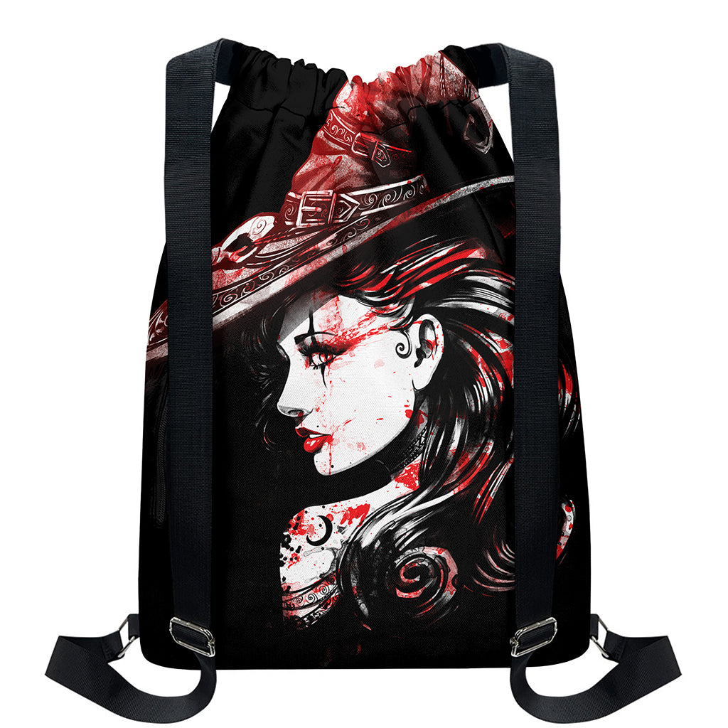 Halloween Vampire Girl Print Drawstring Backpack