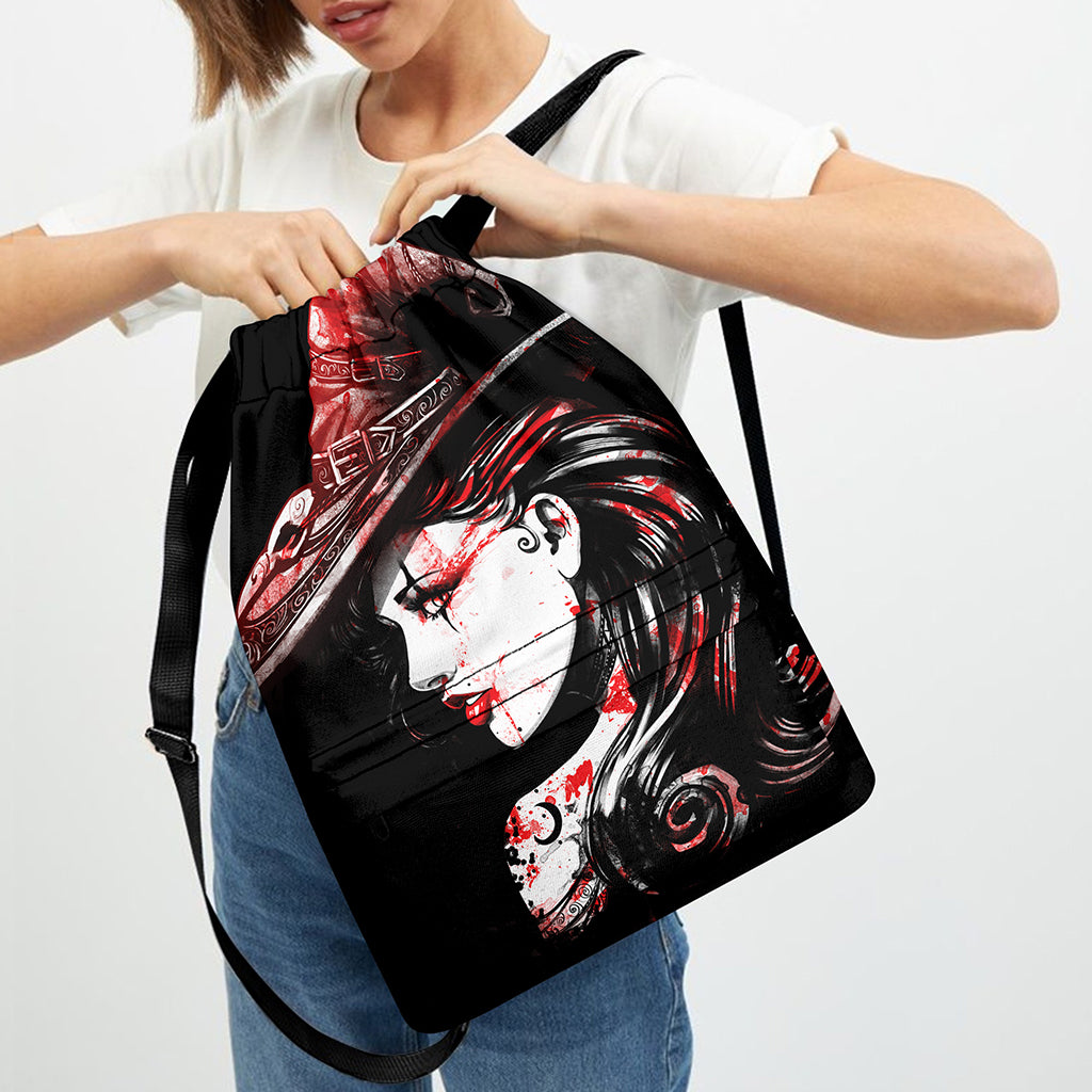 Halloween Vampire Girl Print Drawstring Backpack