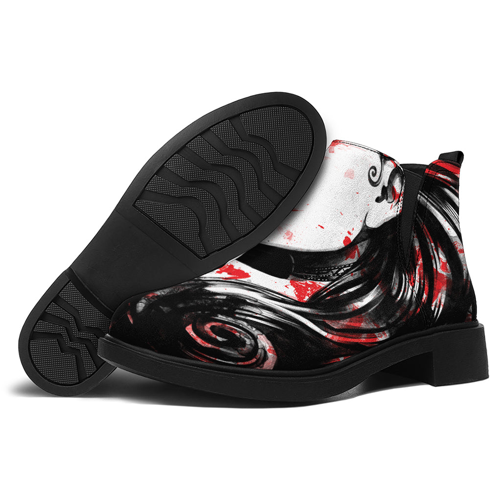 Halloween Vampire Girl Print Flat Ankle Boots