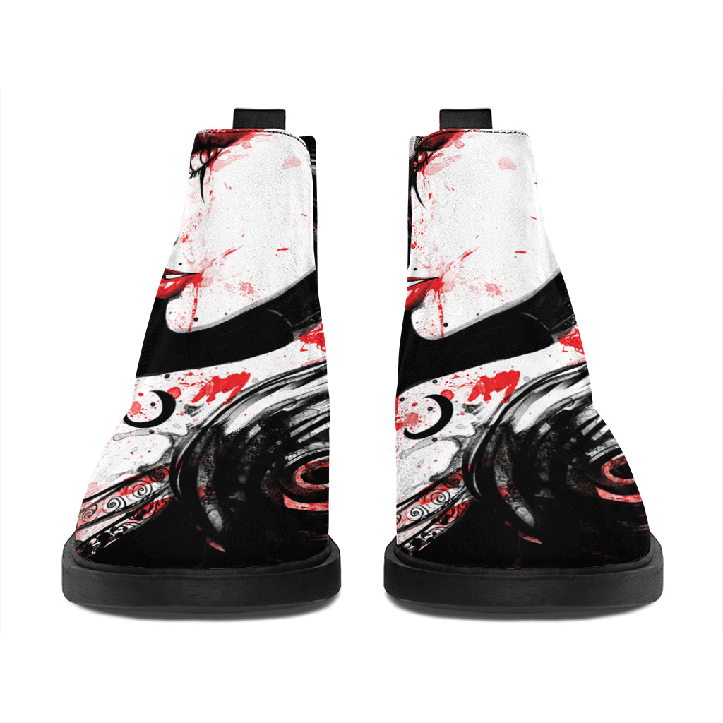 Halloween Vampire Girl Print Flat Ankle Boots