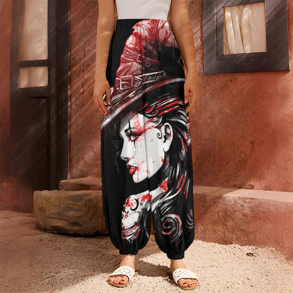 Halloween Vampire Girl Print Harem Pants