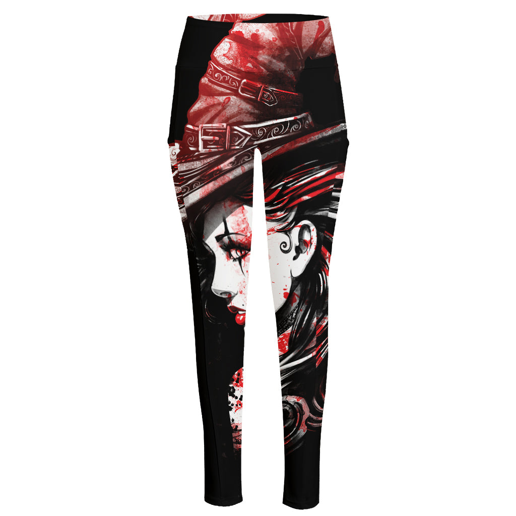 Halloween Vampire Girl Print High-Waisted Pocket Leggings