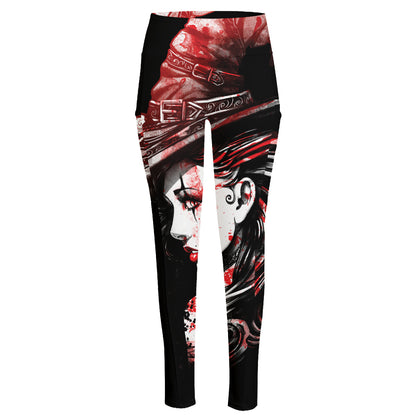 Halloween Vampire Girl Print High-Waisted Pocket Leggings