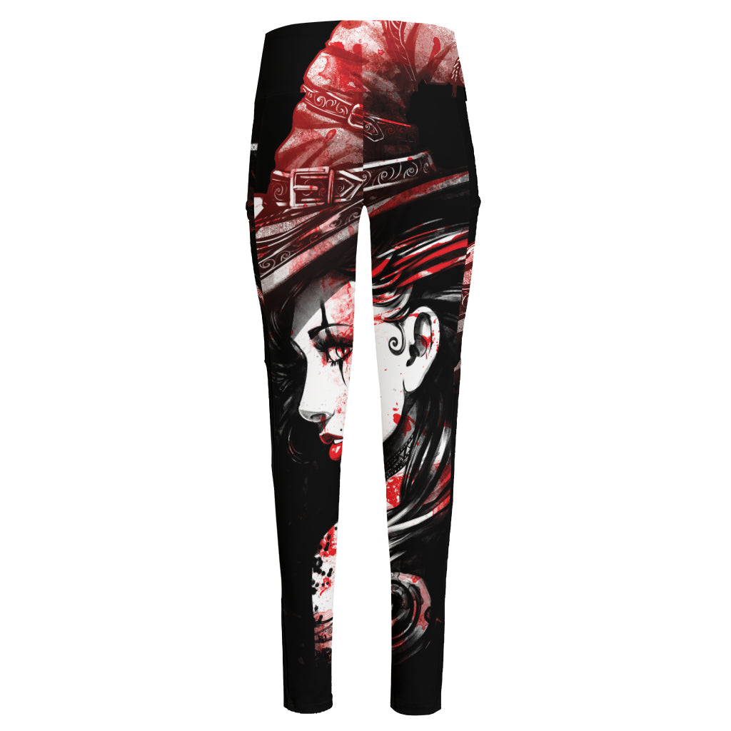 Halloween Vampire Girl Print High-Waisted Pocket Leggings