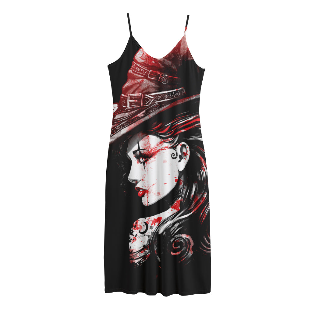 Halloween Vampire Girl Print Jersey Midi Cami Dress