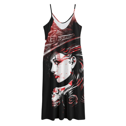 Halloween Vampire Girl Print Jersey Midi Cami Dress