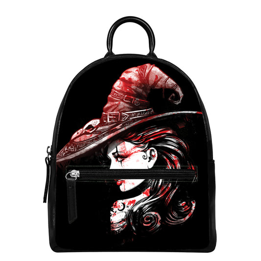 Halloween Vampire Girl Print Leather Backpack