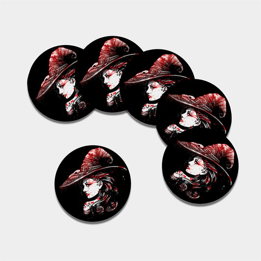Halloween Vampire Girl Print Leather Coaster Set