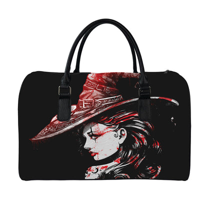 Halloween Vampire Girl Print Leather Duffle Bag