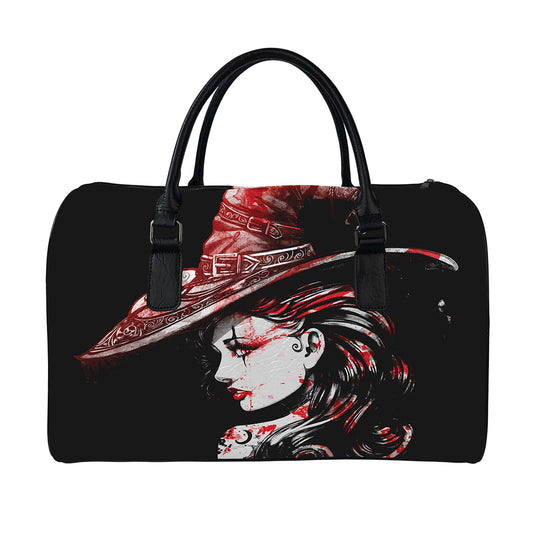 Halloween Vampire Girl Print Leather Duffle Bag