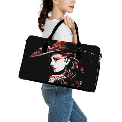 Halloween Vampire Girl Print Leather Duffle Bag