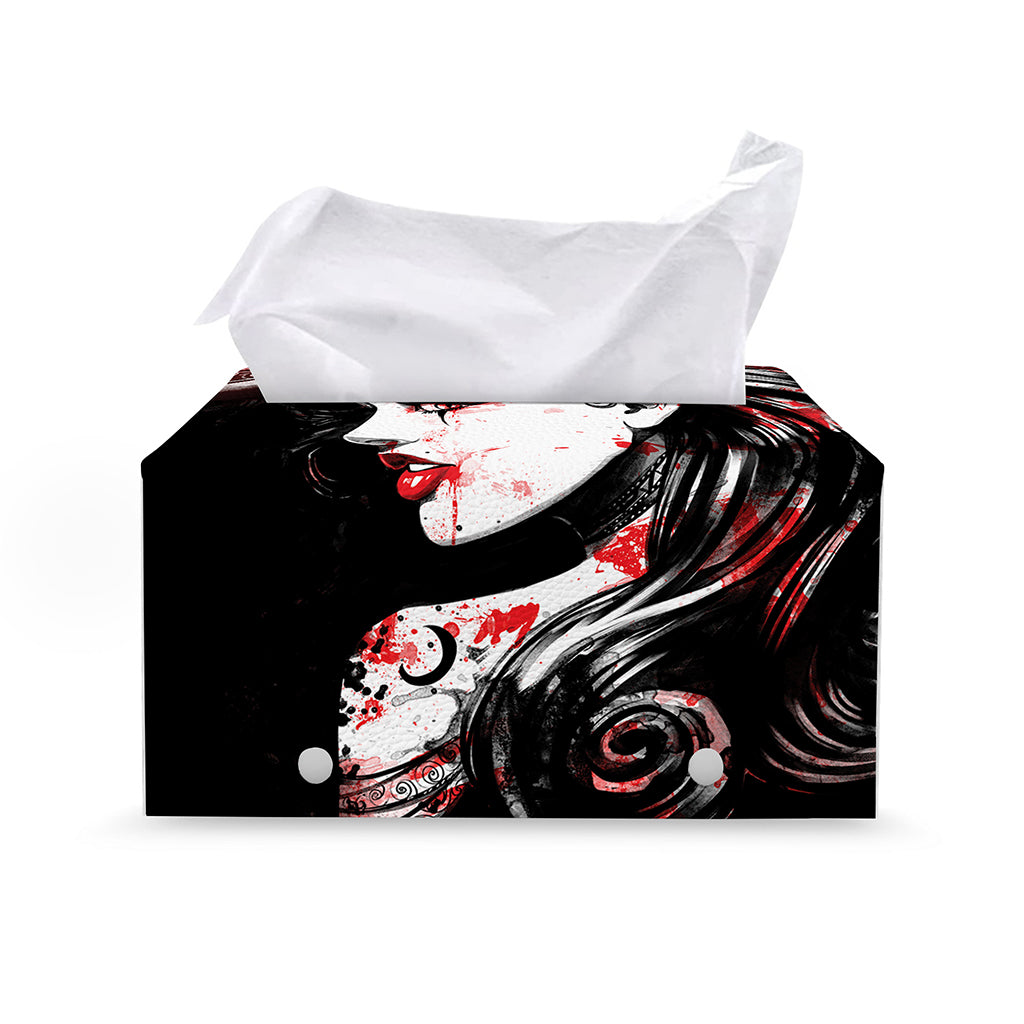 Halloween Vampire Girl Print Leather Tissue Box Cover