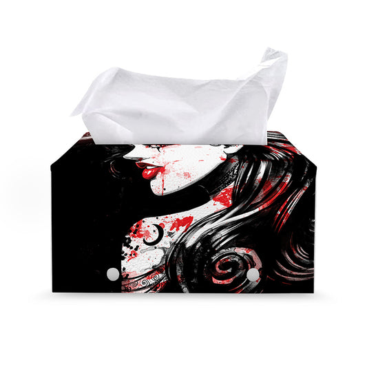 Halloween Vampire Girl Print Leather Tissue Box Cover