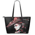Halloween Vampire Girl Print Leather Tote Bag With Zipper