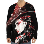 Halloween Vampire Girl Print Long Sleeve Baseball Jersey