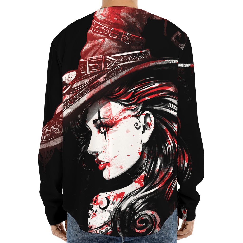 Halloween Vampire Girl Print Long Sleeve Baseball Jersey