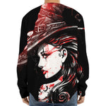 Halloween Vampire Girl Print Long Sleeve Baseball Jersey