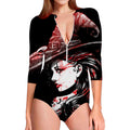 Halloween Vampire Girl Print Long Sleeve Swimsuit