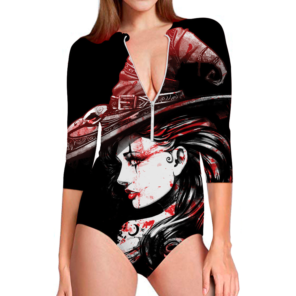Halloween Vampire Girl Print Long Sleeve Swimsuit