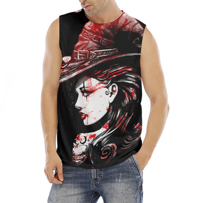 Halloween Vampire Girl Print Men's Fitness Tank Top