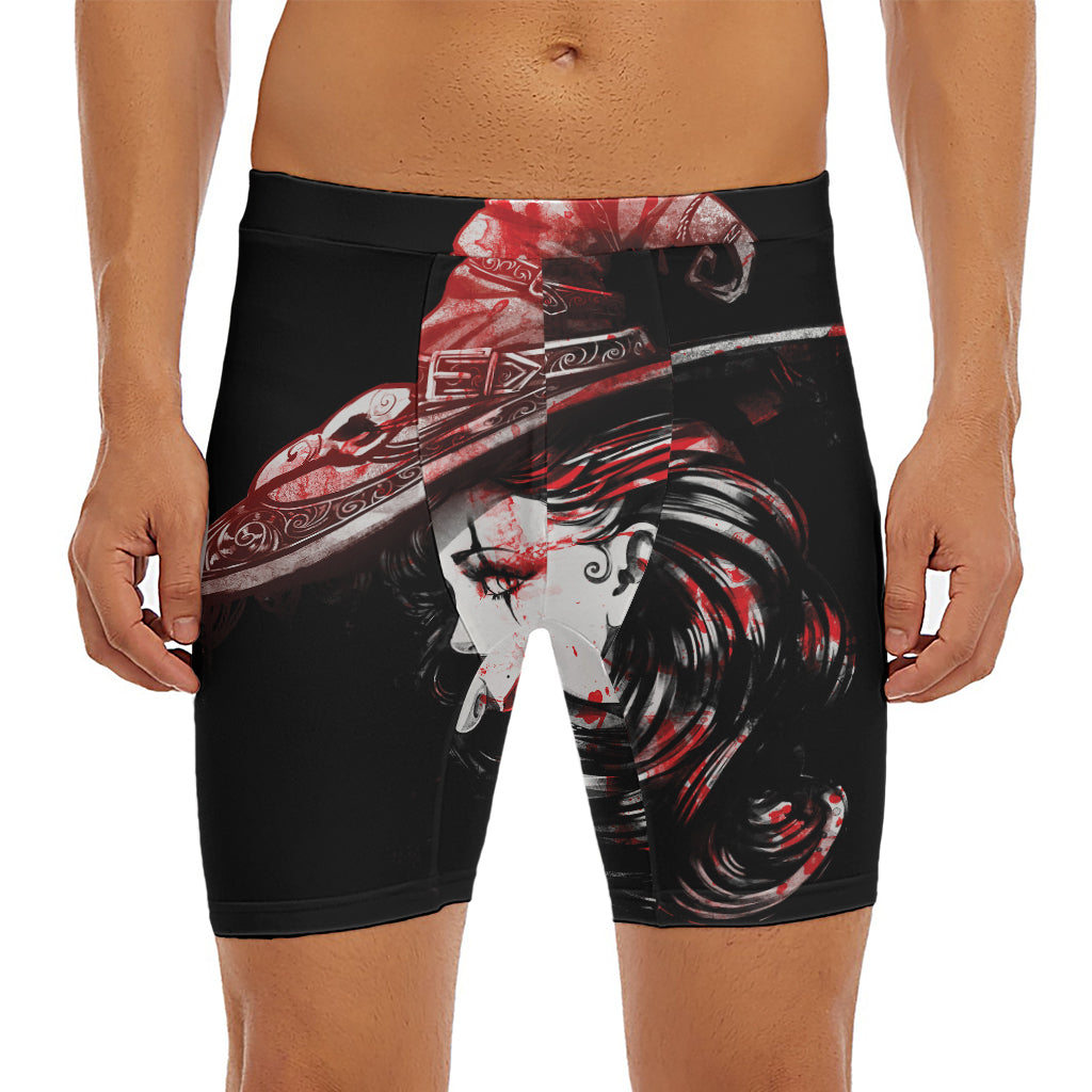 Halloween Vampire Girl Print Men's Long Boxer Briefs