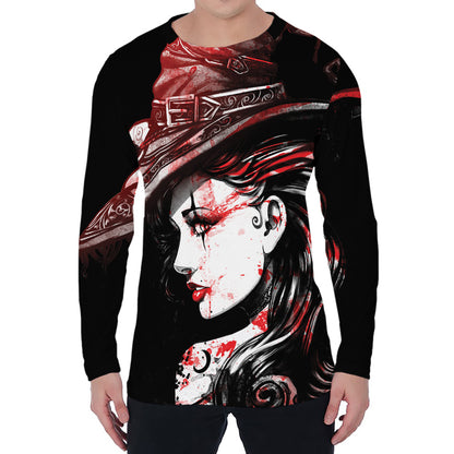 Halloween Vampire Girl Print Men's Long Sleeve T-Shirt