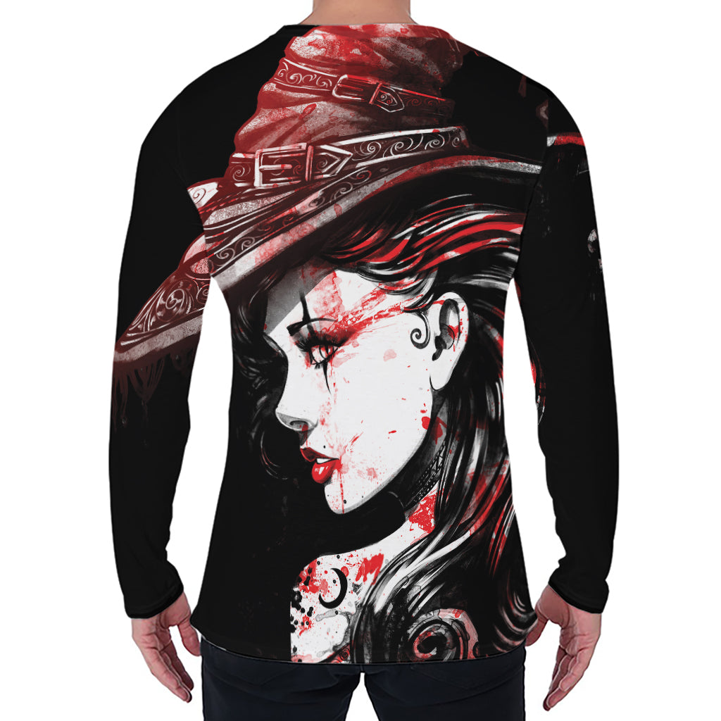 Halloween Vampire Girl Print Men's Long Sleeve T-Shirt