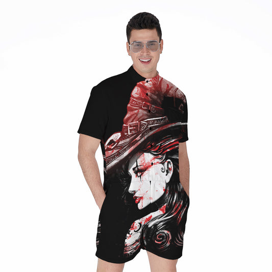 Halloween Vampire Girl Print Men's Rompers