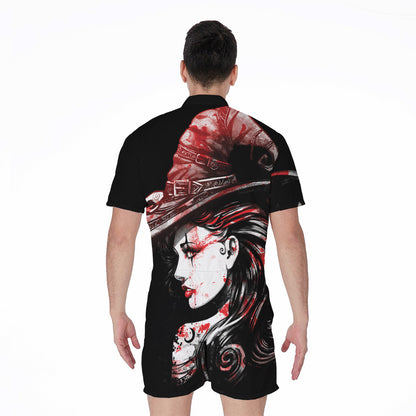 Halloween Vampire Girl Print Men's Rompers