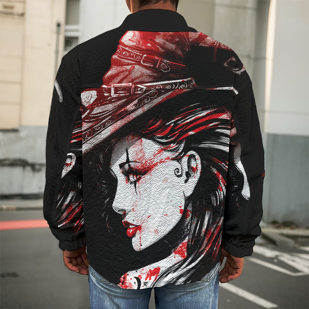 Halloween Vampire Girl Print Men's Shirt Jacket