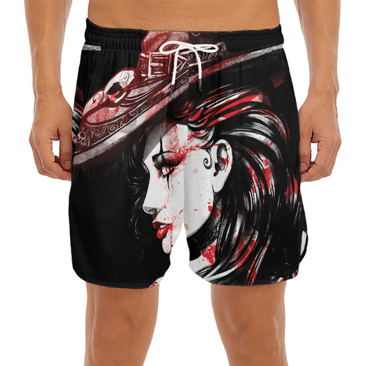 Halloween Vampire Girl Print Men's Split Running Shorts