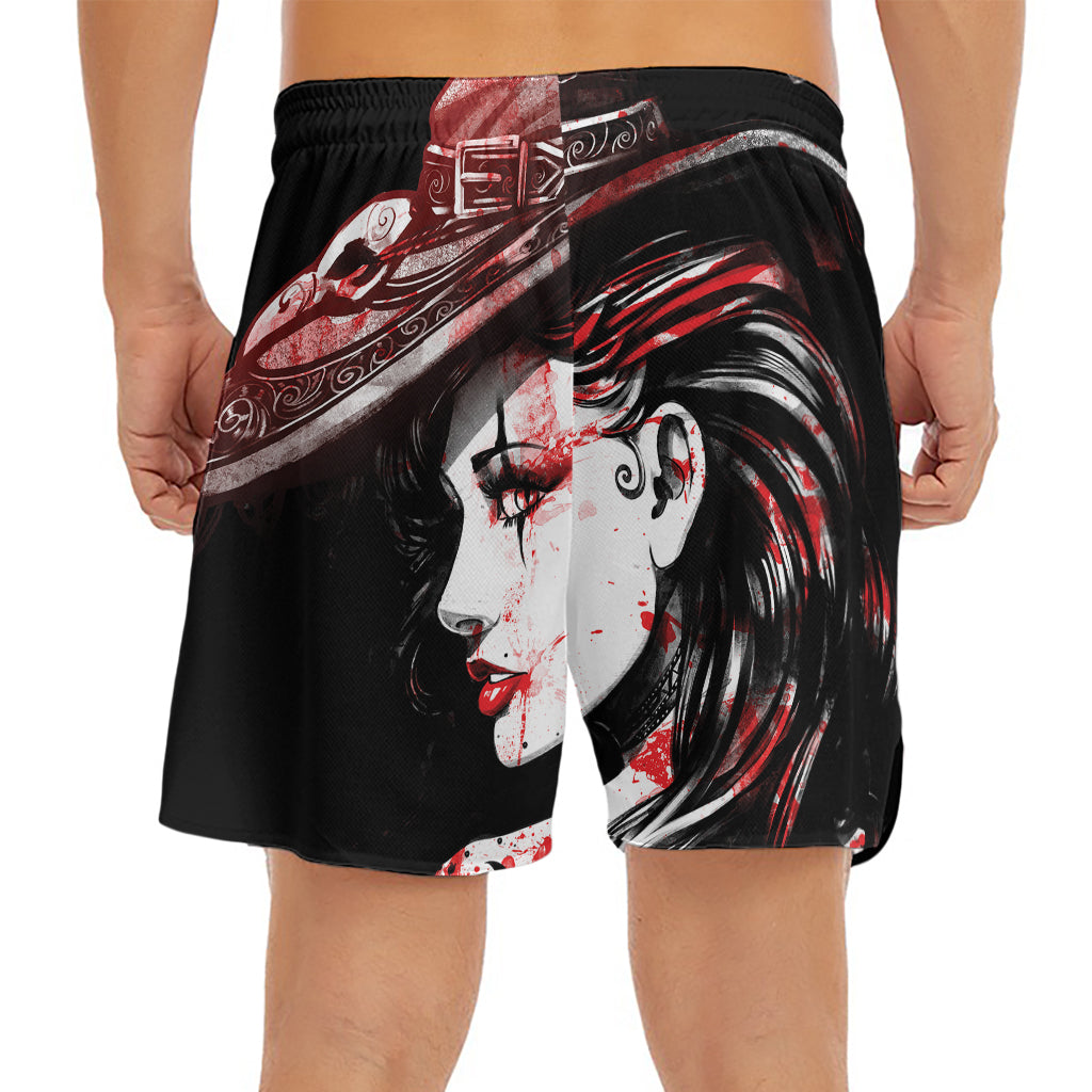 Halloween Vampire Girl Print Men's Split Running Shorts