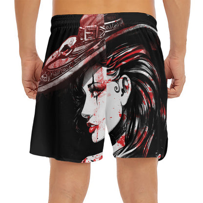 Halloween Vampire Girl Print Men's Split Running Shorts