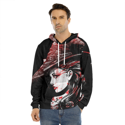 Halloween Vampire Girl Print Men's Velvet Pullover Hoodie