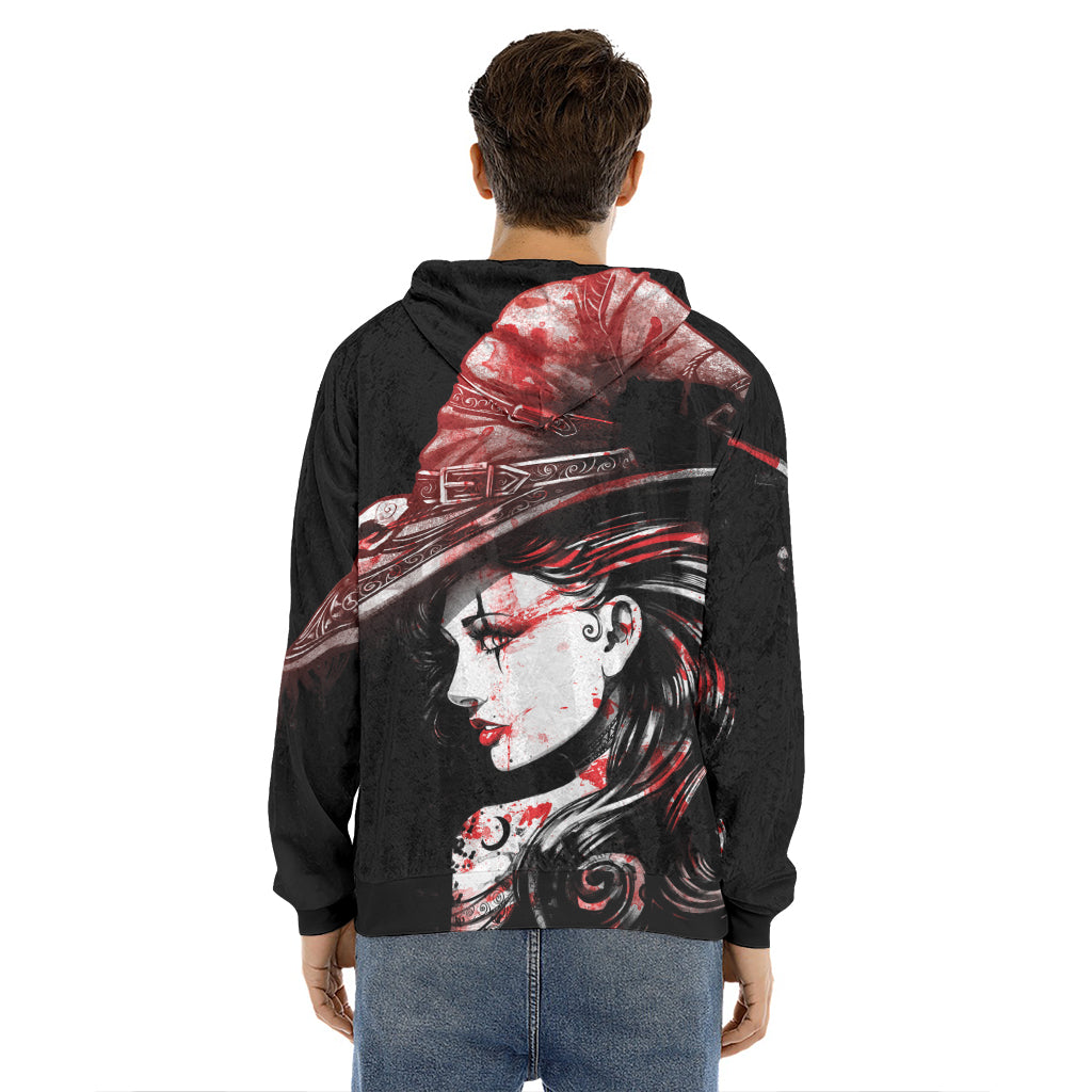 Halloween Vampire Girl Print Men's Velvet Pullover Hoodie