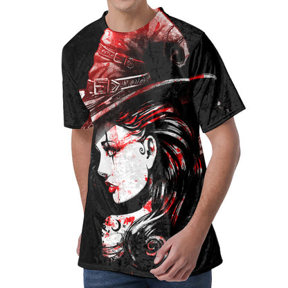 Halloween Vampire Girl Print Men's Velvet T-Shirt