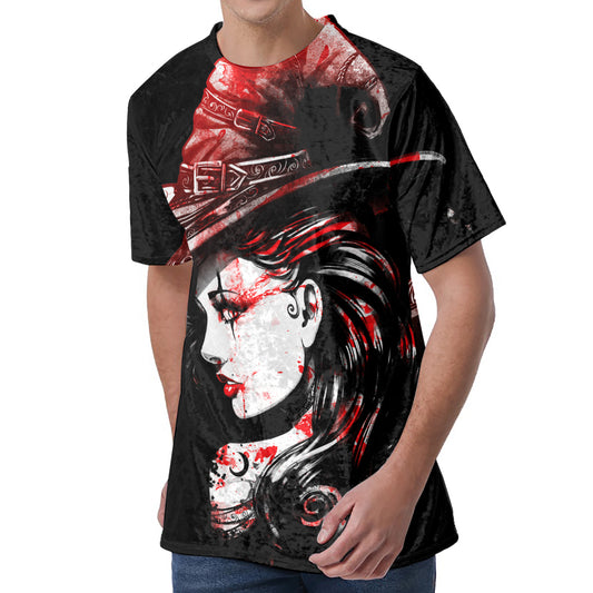 Halloween Vampire Girl Print Men's Velvet T-Shirt