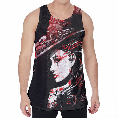 Halloween Vampire Girl Print Men's Velvet Tank Top