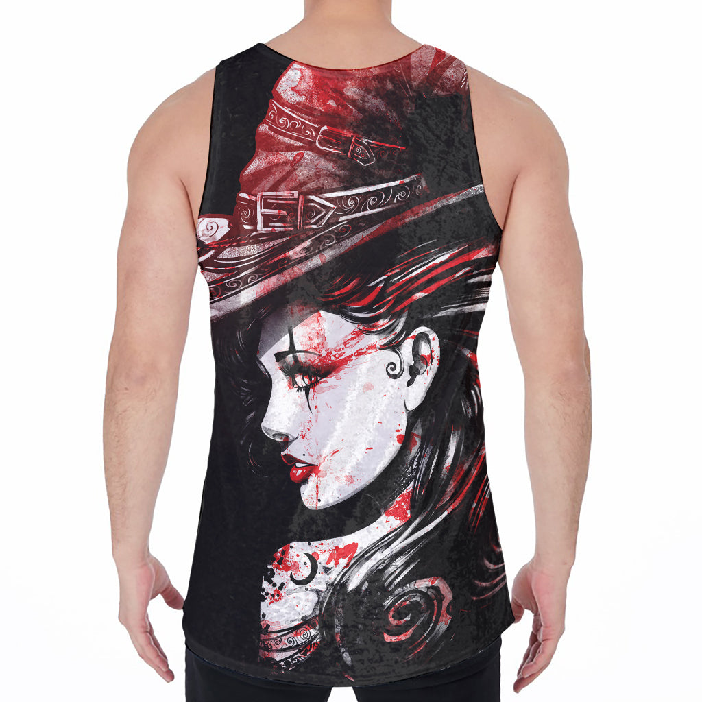 Halloween Vampire Girl Print Men's Velvet Tank Top